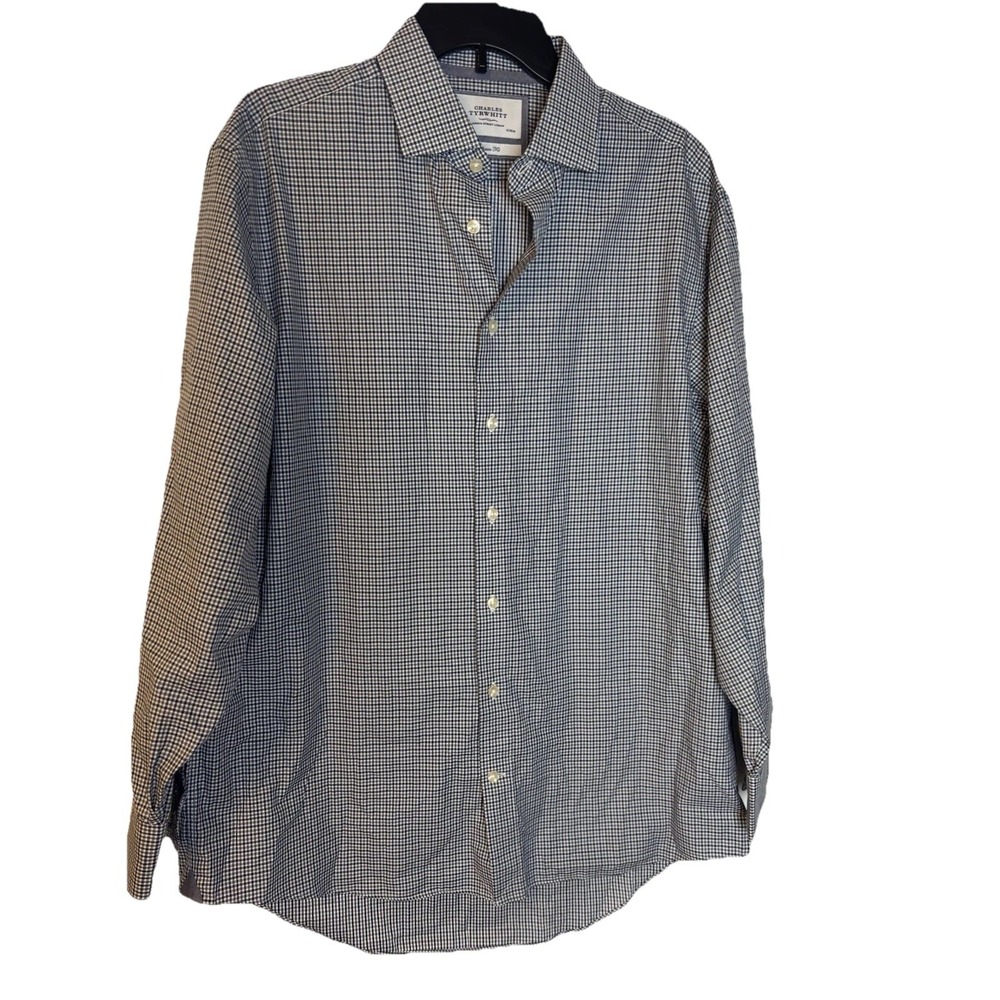 Charles Tyrwhitt Men's Shirt 16 1/2 34 Classic Fit Button Up Dress Bl/Gray Check